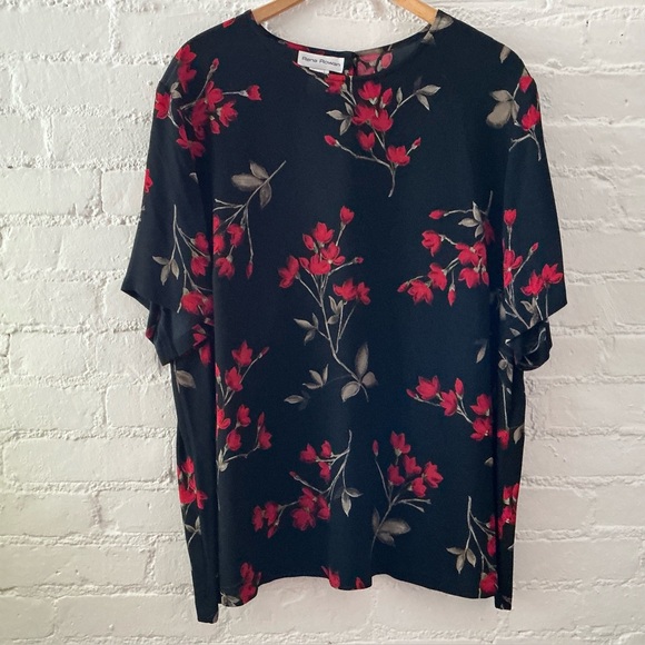 Rena Rowan Red Black Floral Print Blouse Plus Size 18W - Picture 1 of 9